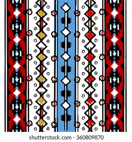 Seamless ethnic vertical pattern, zigzag lines and points, striped and dots.