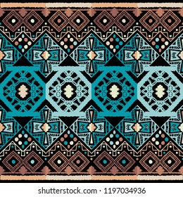 Seamless ethnic zigzag chevron tribal ikat pattern. Hand drawn colorful geometric background. Striped motifs. Vector illustration