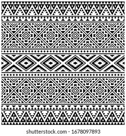 Seamless Etnic Pattern Background design in black and white color. BW Tribal Aztec Pattern illustration template element