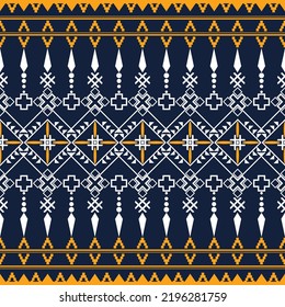 Seamless Etnic Pattern Background design in Navy Blue  white and Gold color. Tribal Aztec Pattern illustration template element.