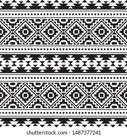 Seamless Etnic Pattern in black and white color. BW Tribal Aztec Pattern 