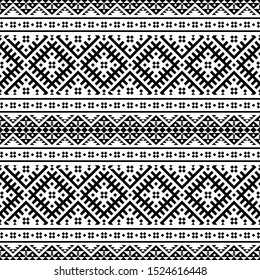 Patrón étnico sin inconvenientes en color blanco y negro. Patrón azteca tribal BW