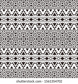 Seamless Etnic Pattern in black and white color. BW Tribal Aztec Pattern