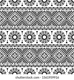 Seamless Etnic Pattern in black and white color. BW Tribal Aztec Pattern