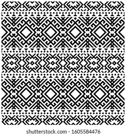 Seamless Etnic Pattern in black and white color. BW Traditional Tribal Aztec Pattern