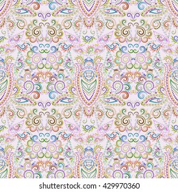Seamless etno multicolor pattern, boho style-vector background.