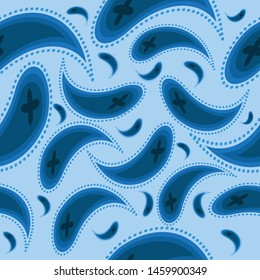 Seamless etro blue repeat ornamental abstract background great for clothing, textile, print  