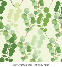 Seamless Eucalyptus Leaf Pattern – Watercolor Greenery Botanical Background