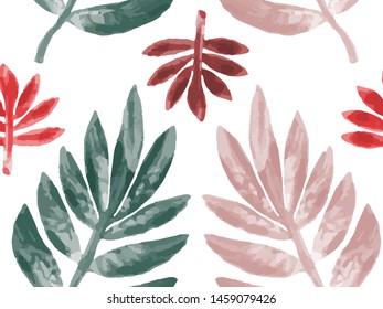 Seamless Exotic Abstract Vector Jungle Pattern on the White Background. Trendy Beach Art. Great for Wallpaper, Fabric, Textile. Vector Illustration.