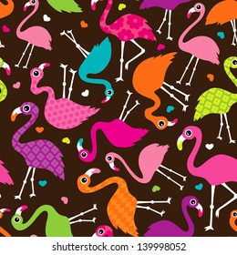 Seamless exotic brazil flamingo bird background pattern in vector