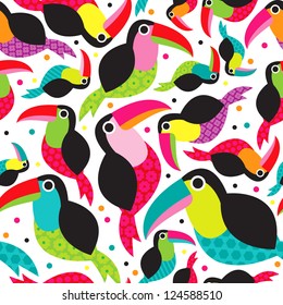 Seamless exotic brazil toucan bird background pattern in vector