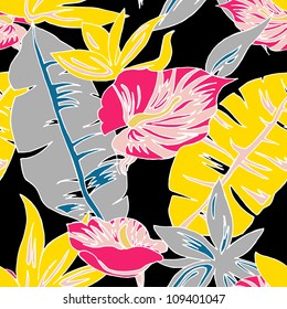 Seamless exotic flower pattern in vector
