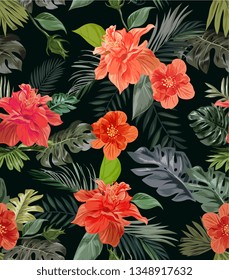 seamless exotic flowers illustration pattern