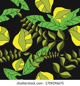 Sintonías exóticas de la naturaleza las hojas de la naturaleza repiten una interminable textura de fondo para textiles, prendas de vestir, papel tapiz, estampado de tela de moda