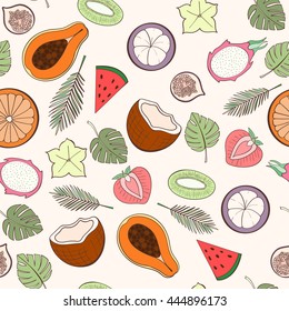 Seamless exotic fruit pattern can be used for wallpaper, website background, wrapping paper. Holiday design. Food concept. Vector illustration