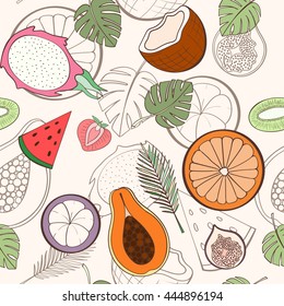 Seamless exotic fruit pattern can be used for wallpaper, website background, wrapping paper. Holiday design. Food concept. Vector illustration