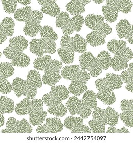 Seamless Exotic Leaf Background delicate green leaves in pastel colors with white background pattern.two colour used Textile, decor for pastel linen, print, vector