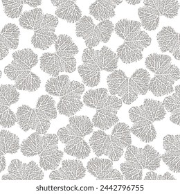 Seamless Exotic Leaf Background delicate gray leaves in pastel colors with white background pattern.two colour used Textile, decor for pastel linen, print, vector