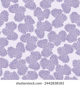 Seamless Exotic Leaf Background delicate violet leaves in pastel colors with light  white background pattern.two colour used Textile, decor for pastel linen, print, vector