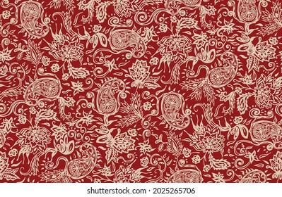 Seamless exotic, paisley ethnic fabric print design with oriental elements