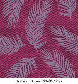 Nahtlose exotische Palmenblätter, Vektormuster. Blumenmuster auf Wellen, strukturierter Hintergrund. Chic palm Baum Blätter Druck. Große Blätter, Vegetationsmuster. Royal Palm Stoffdruck.