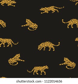 Seamless exotic pattern with abstract silhouettes of leopards. Vector hand draw design.