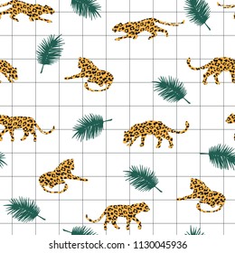 Seamless exotic pattern with abstract silhouettes of leopards. Vector hand draw design.