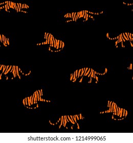 Seamless exotic pattern with abstract silhouettes of tigers. Vector hand draw design.
