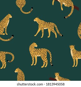 Seamless exotic pattern with abstract silhouettes of animals. Vector hand drawn illustration.