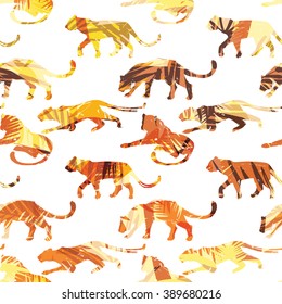 Seamless exotic pattern with abstract silhouettes of animals. Vector hand draw illustration.