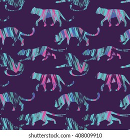 Seamless exotic pattern with abstract silhouettes of animals. Vector hand draw illustration.