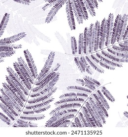 Seamless exotic pattern with Albizia amara leaves patterns. Silk tree winter magenta leaf patterns with shadows 3D background design. simple leaf allover desin background for used textiles..,