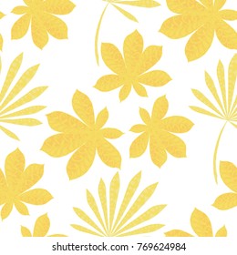Seamless Exotic Pattern With Big Palm Leaves On White Background. Hand Drawn Jungle Texture In Zentangle Style. Ornate Seamless Background for Print, Interior, Wallpaper, Swimwear. Vector.