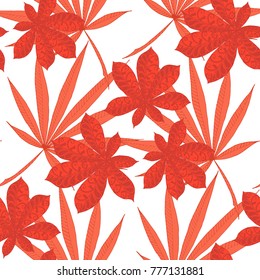 Seamless Exotic Pattern With Big Palm Leaves On White Background. Hand Drawn Tropic Texture In Zentangle Style. Ornate Seamless Background for Print, Interior, Wallpaper, Swimwear.