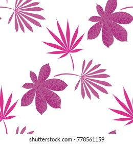 Seamless Exotic Pattern With Big Palm Leaves On Black Background. Hand Drawn Rainforest Texture In Zentangle Style. Ornate Seamless Background for Print, Interior, Wallpaper, Swimwear. Vector.