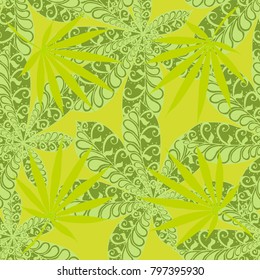 Seamless Exotic Pattern With Big Palm Leaves in Black and White. Hand Drawn Rainforest Texture In Zentangle Style. Ornate Seamless Background for Print, Interior, Wallpaper, Swimwear.