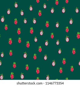 Seamless exotic pattern of bright and juicy dragon fruit for colorful fabrics