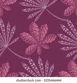 Seamless Exotic Pattern With Leaves of Palm Trees On White Background. Hand Drawn Jungle Texture In Zentangle Style. Ornate Seamless Background for Print, Interior, Wallpaper, Swimwear. Vector.