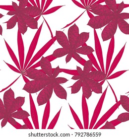 Seamless Exotic Pattern With Leaves of Palm Trees On Black Background. Hand Drawn Rainforest Texture In Zentangle Style. Ornate Seamless Background for Print, Interior, Wallpaper, Swimwear.