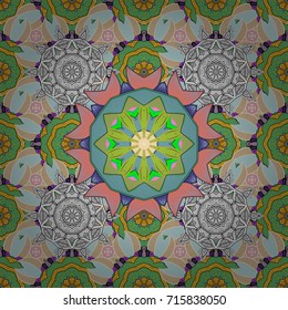 Seamless exotic pattern with many beige, green and white tropical flowers. Blooming jungle. Motley vector illustration.