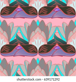 Seamless exotic pattern with many blue tropical flowers. Blooming jungle. Motley vector illustration.