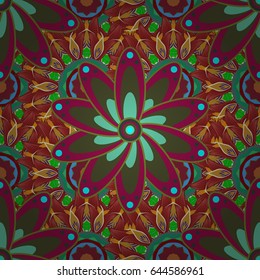 Seamless exotic pattern with many blue tropical flowers. Blooming jungle. Motley vector illustration.