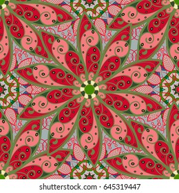 Seamless exotic pattern with many blue tropical flowers. Blooming jungle. Motley vector illustration.