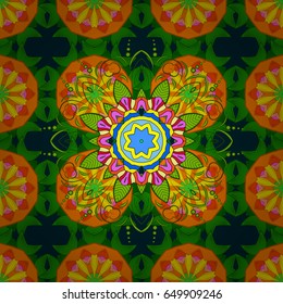 Seamless exotic pattern with many blue tropical flowers. Blooming jungle. Motley vector illustration.