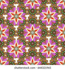 Seamless exotic pattern with many green tropical flowers. Blooming jungle. Motley vector illustration.