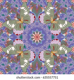 Seamless exotic pattern with many magenta and pink tropical flowers. Blooming jungle. Motley vector illustration.