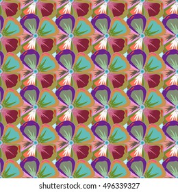 Seamless exotic pattern with many multicolored tropical flowers. Blooming jungle. Multicolor vector illustration.