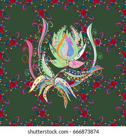 Seamless exotic pattern with many pink tropical flowers. Blooming jungle. Motley vector illustration.