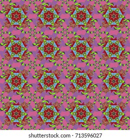 Seamless exotic pattern with many pink, red and violet tropical flowers. Blooming jungle. Motley vector illustration.
