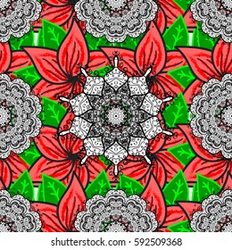 Seamless exotic pattern with many tropical flowers. Blooming jungle. Motley vector illustration.